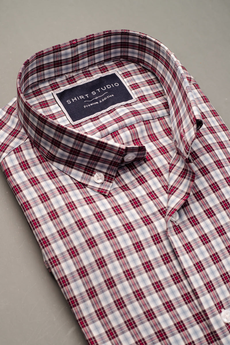 Maroon & White Oxford Checkered