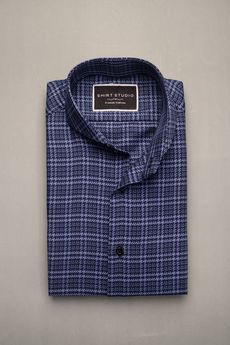 Blue Burberry Chekered In French Collar