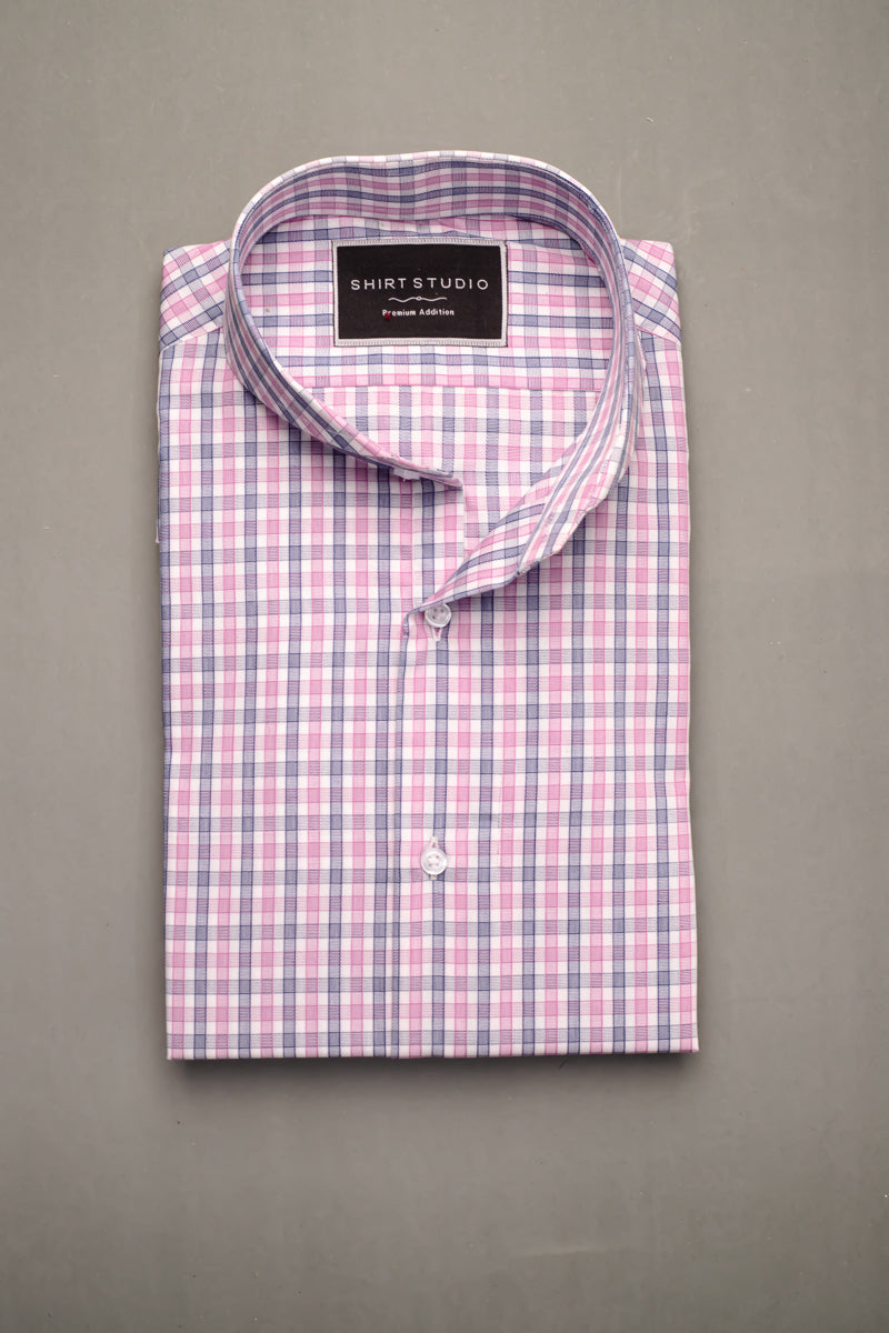 Levander Purple Checkered In French Collar