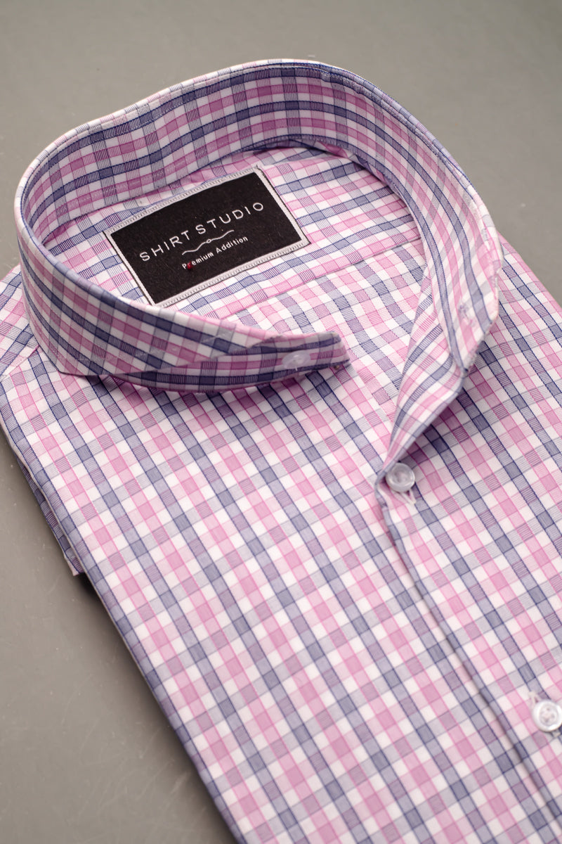 Levander Purple Checkered In French Collar