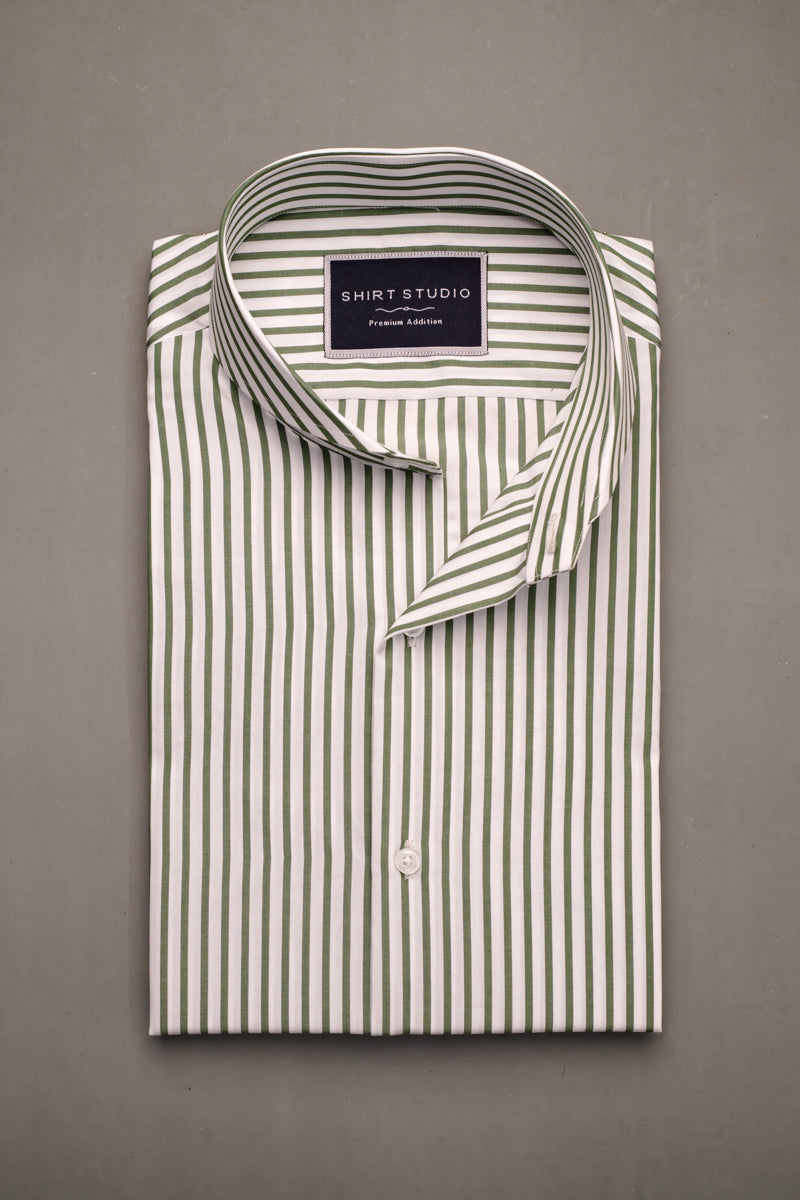 Green & White Stripes French Collar