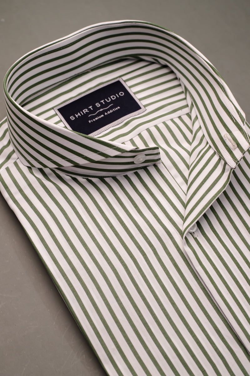 Green & White Stripes French Collar