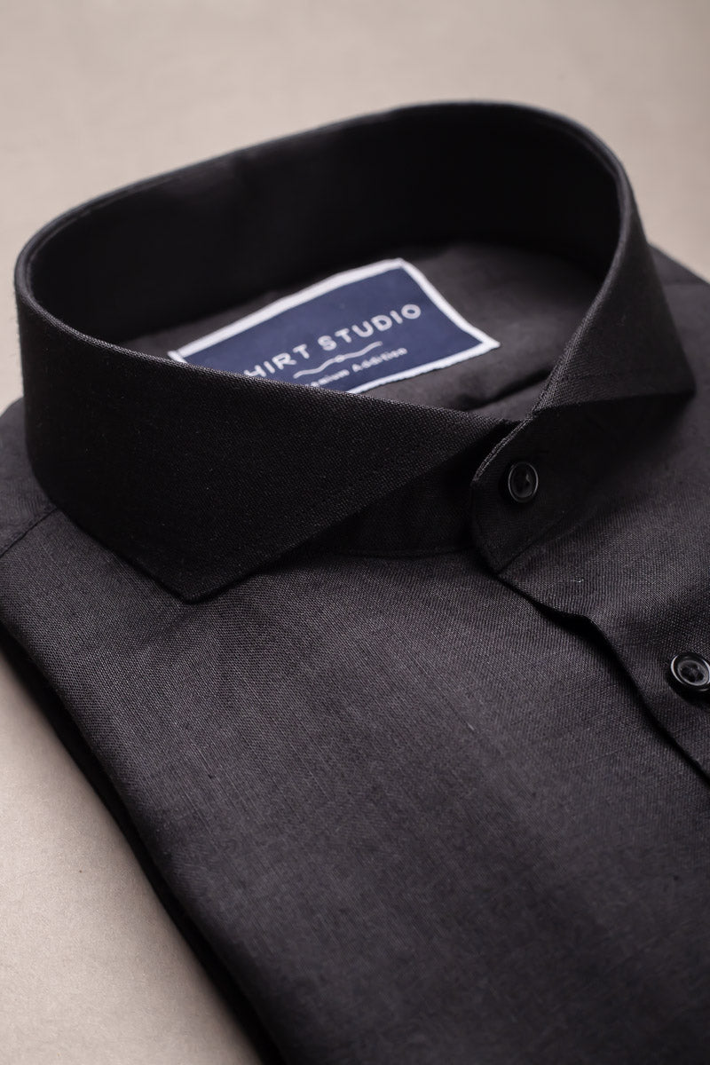 Linen In Black French Collar