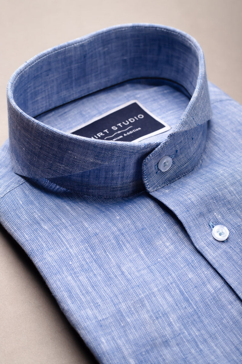 Linen In sky Blue French Collar