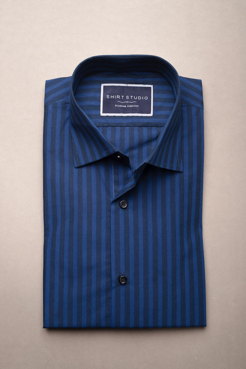 Blue Oxford Stripes Italian cotton