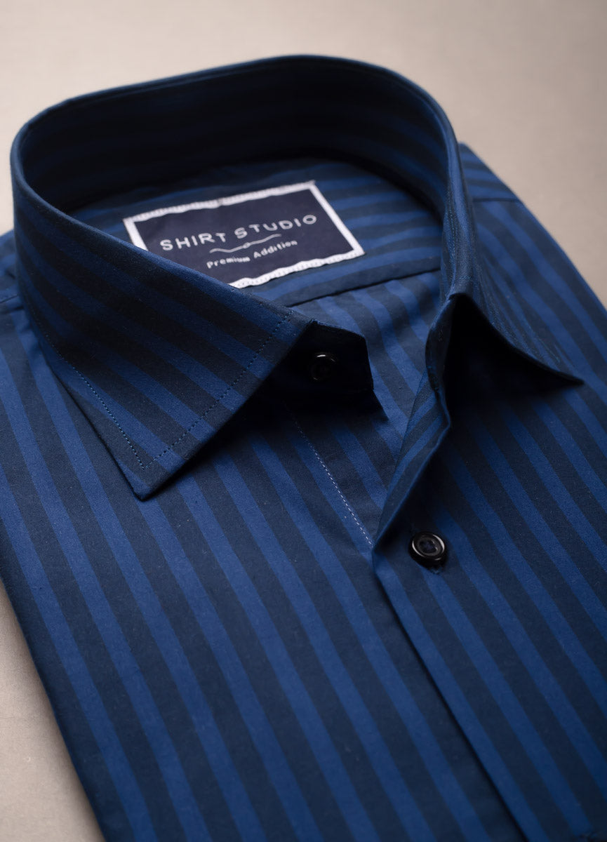 Blue Oxford Stripes Italian cotton