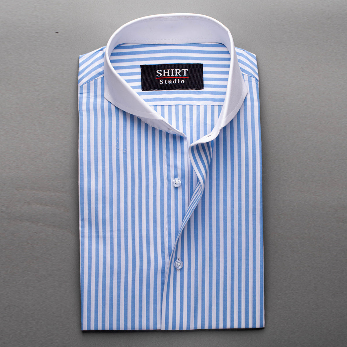 White French Collar & Cuff In Blue Stripes